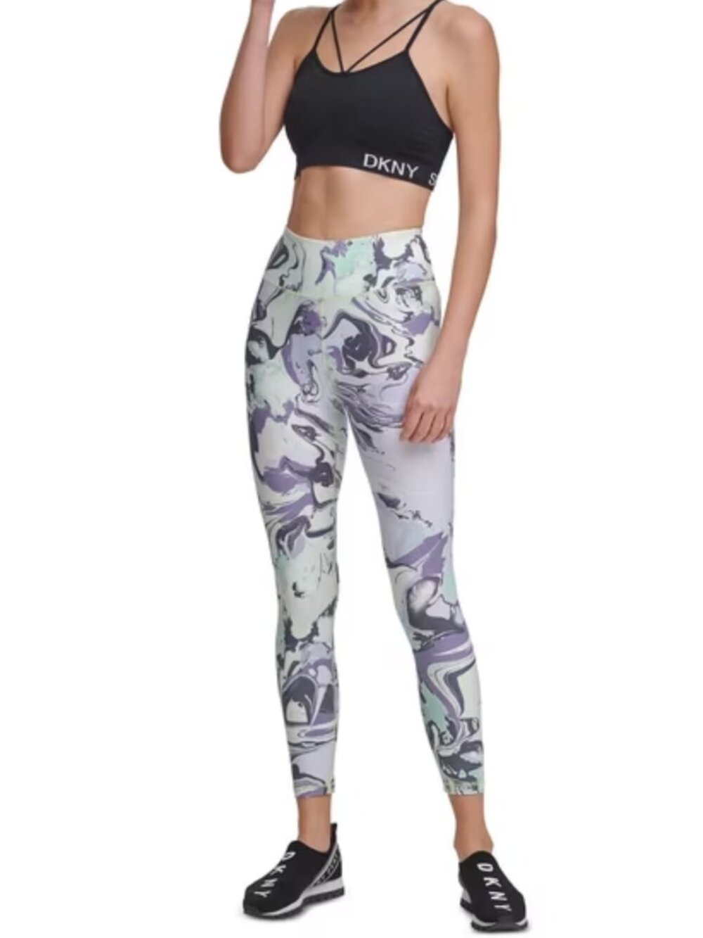 NEW DKNY Lilac Marble Print High Waist 7/8 Leggings Small